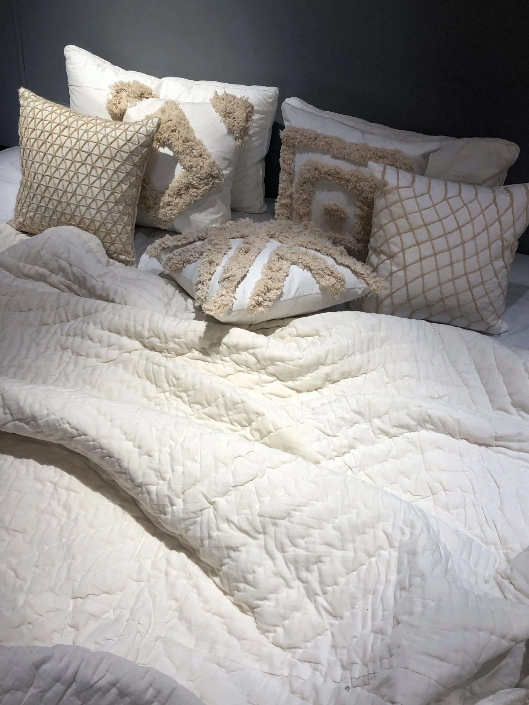 All White - Rich Ivory LUXURY Bedding 9 PC Set