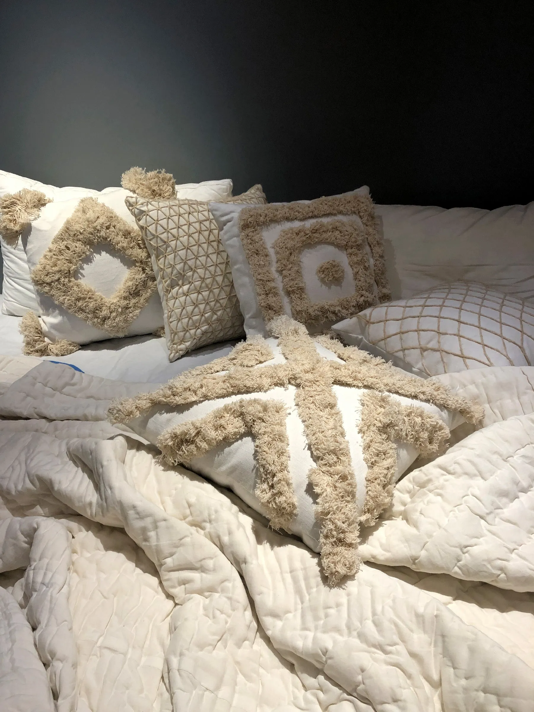 All White - Rich Ivory LUXURY Bedding 9 PC Set