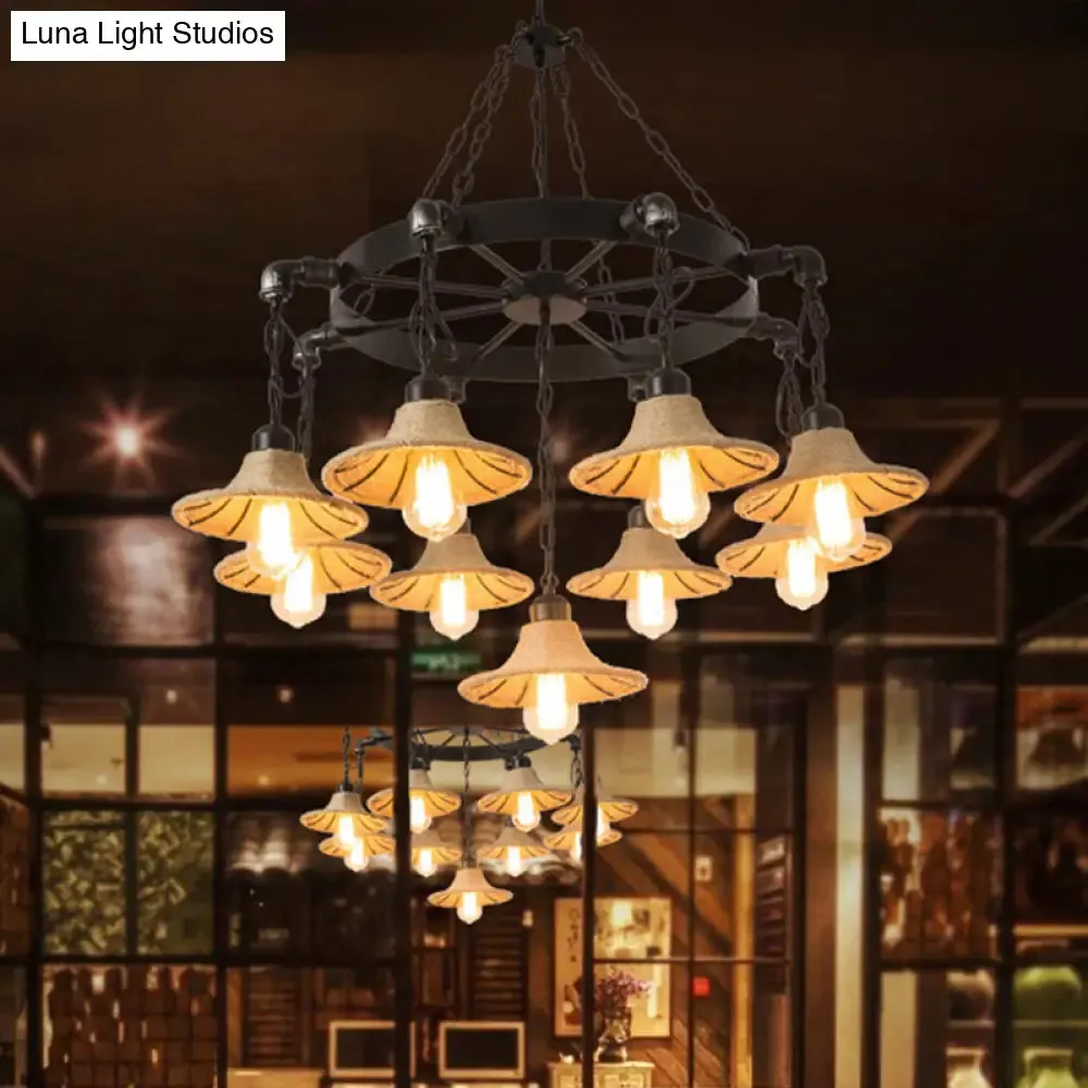 Almach - Stylish Warehouse Chandelier Light: Beige Metal Hanging Lamp  with