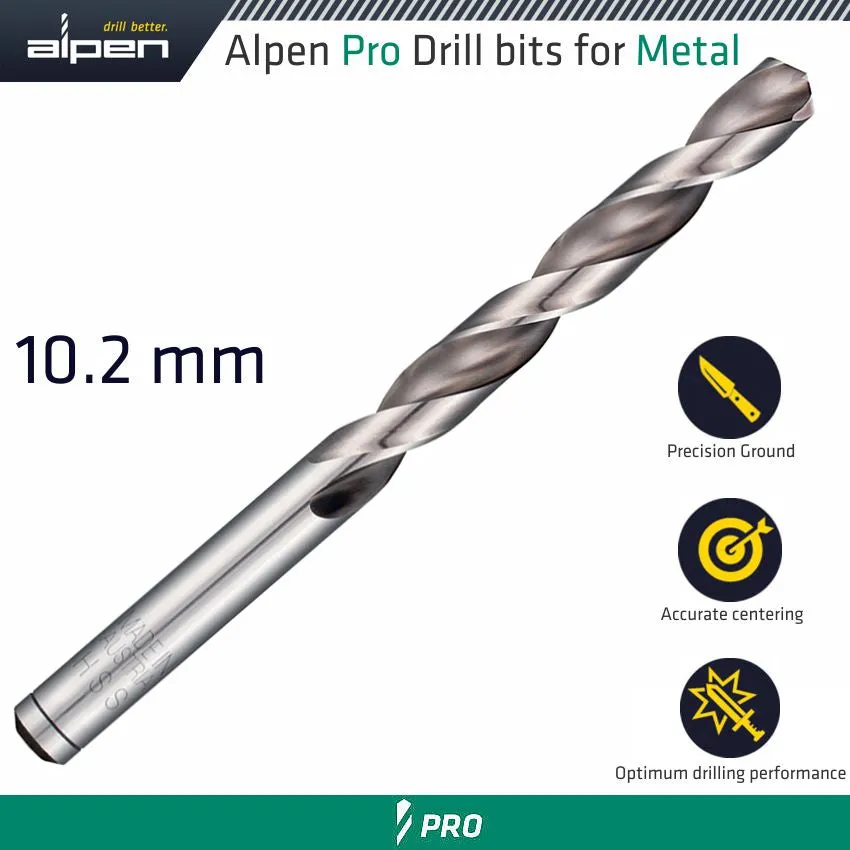 ALPEN ALPEN PRO HSS DRILL DIN 338 RN 135  WITH SPLIT POINT 10.2MM BULK ALP9540102