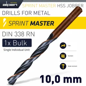 ALPEN HSS SPRINT MASTER 10.0MM BULK DIN 338 ALPEN DRILL BIT ALP626010