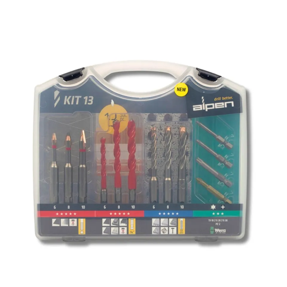 Alpen | Screw set Kit 13 Pcs C Prot, Multi 6-Kant, SDS-plus Force X4 Bit