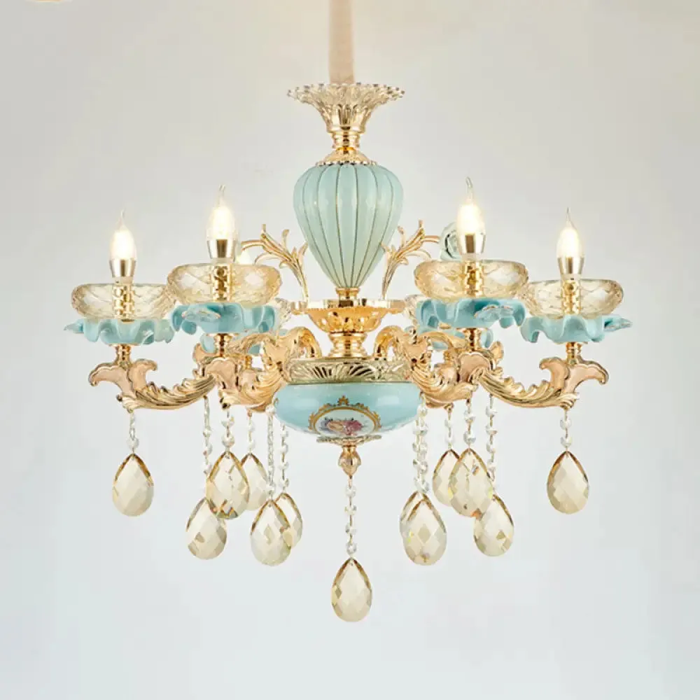 Amber Crystal Chandelier: Modern Ceramics Pendant Light in Gold for Living Room