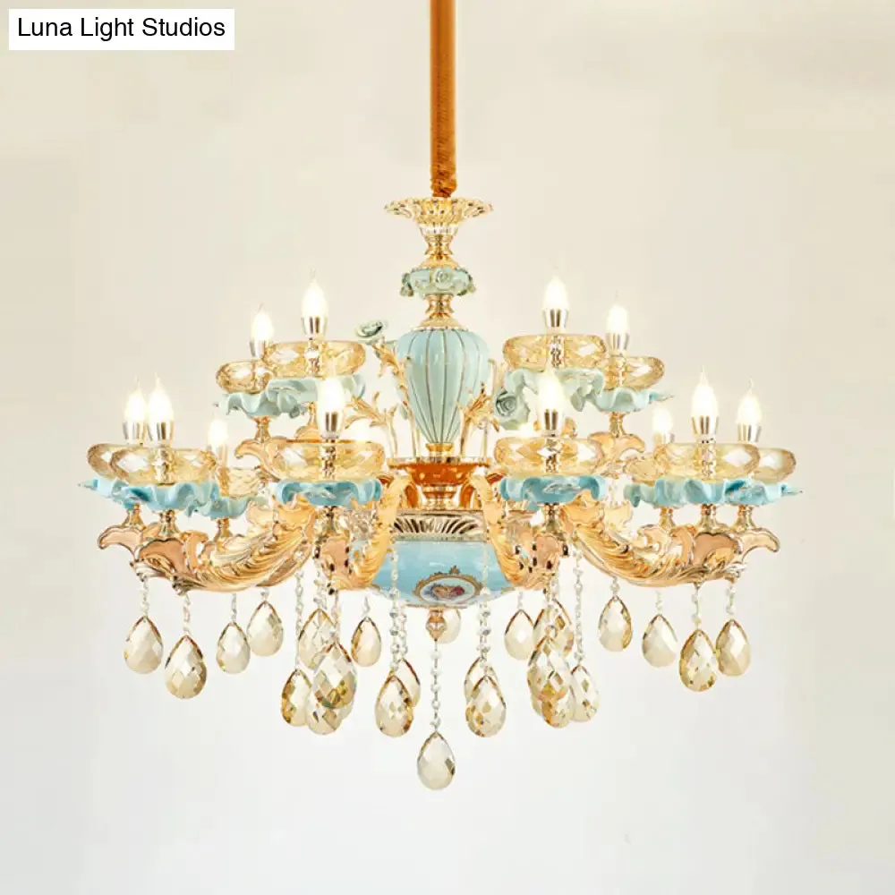 Amber Crystal Chandelier: Modern Ceramics Pendant Light in Gold for Living Room