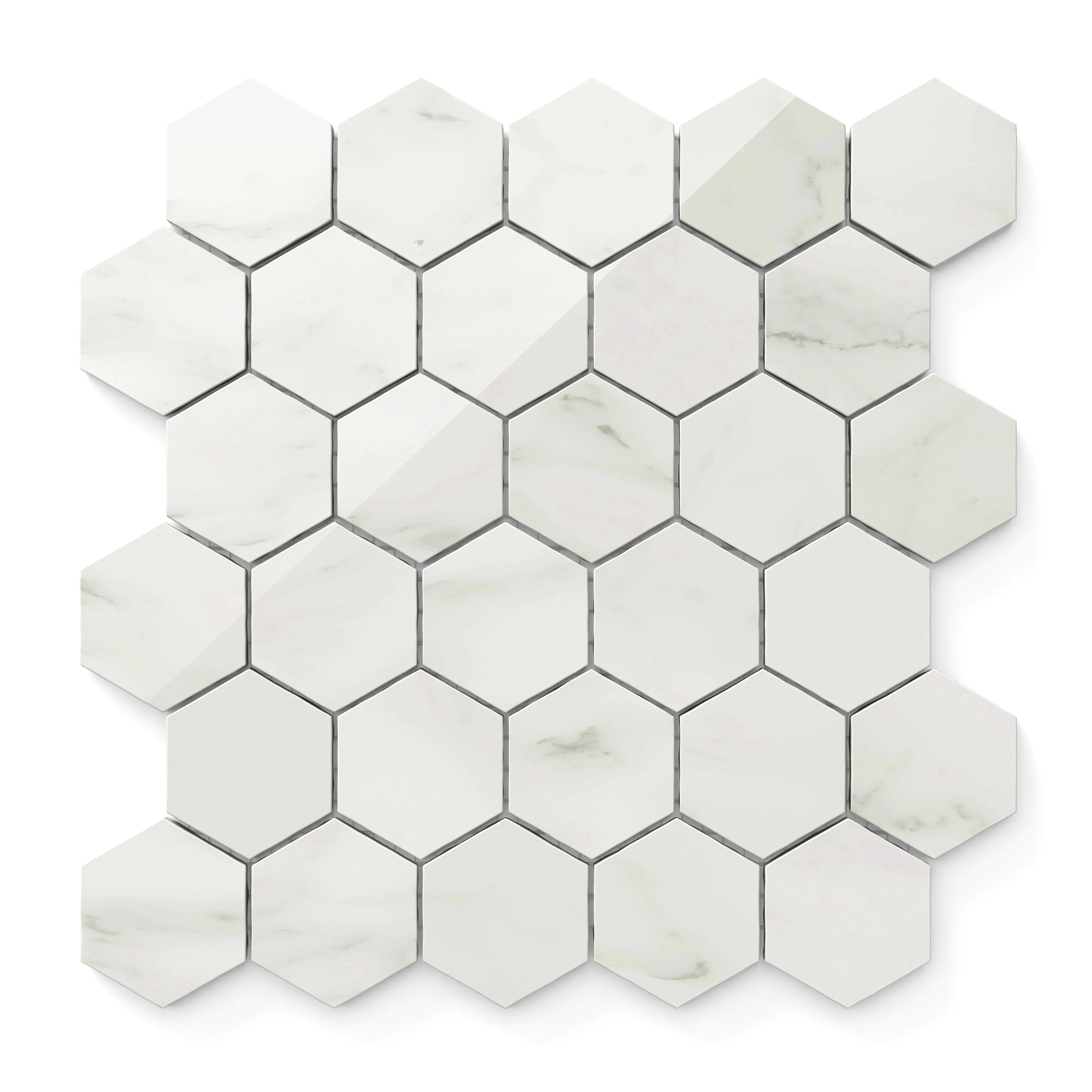 Aniston 2x2 Polished Porcelain Hexagon Mosaic Tile in Carrara Bianco