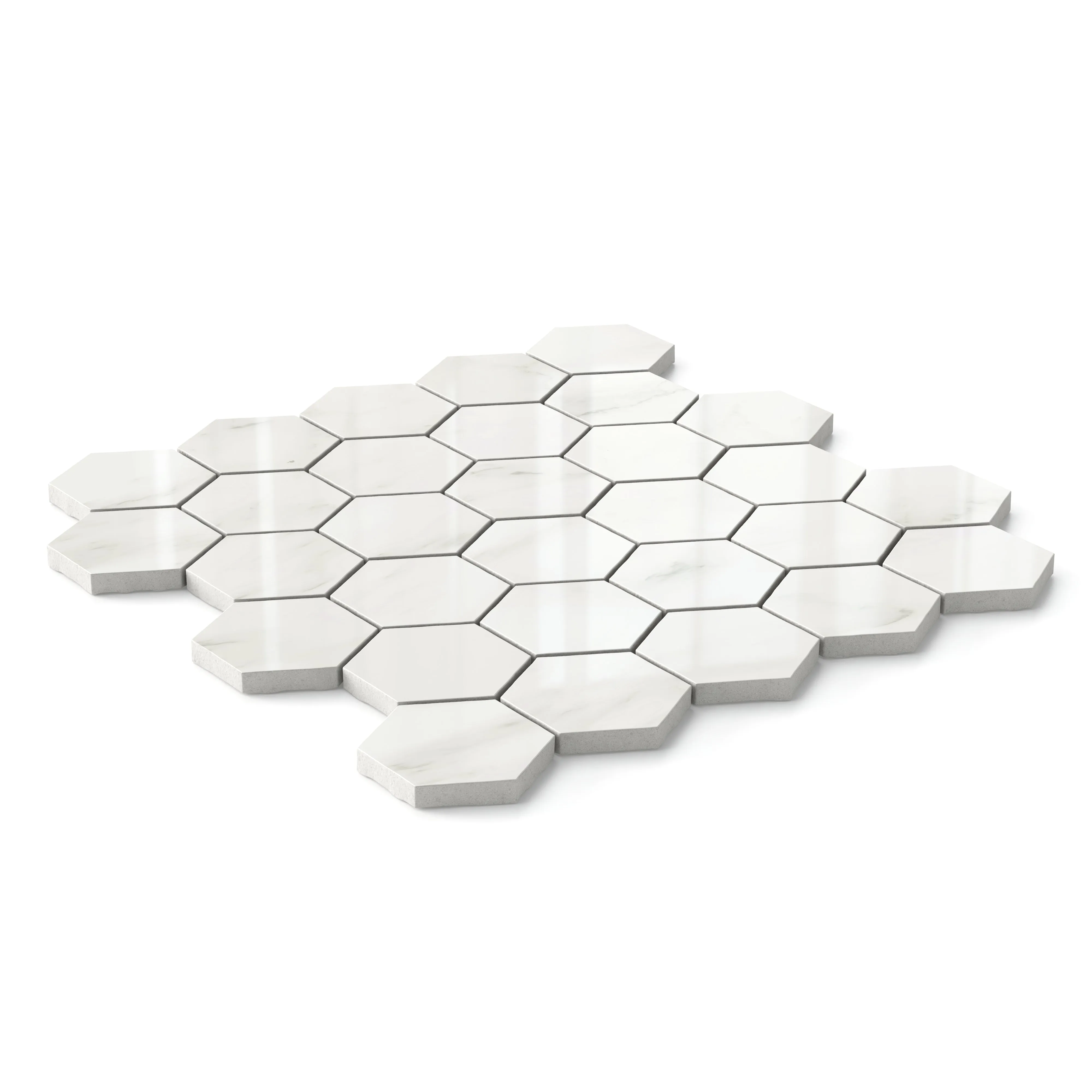 Aniston 2x2 Polished Porcelain Hexagon Mosaic Tile in Carrara Bianco