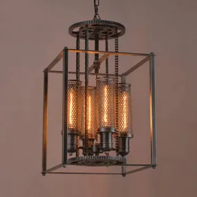 Antique Style Metal Pendant Light with Cylindrical Shade - 4 Lights Indoor Chandelier Lamp (Black)