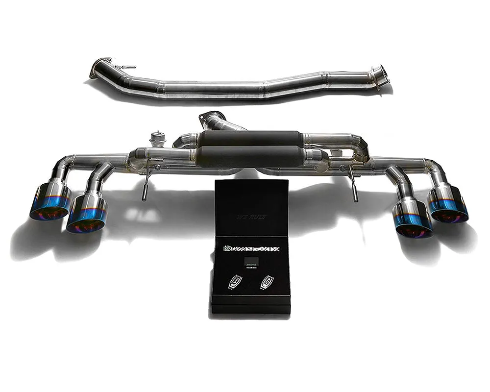 ARMYTRIX Titanium Valvetronic Catback Exhaust 90mm System Quad Titanium Blue Tips Nissan GT-R R35 2009-2021