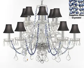 Authentic All Crystal Chandelier Chandeliers Lighting With Sapphire Blue Crystals And Black Shades Perfect For Living Room Dining Room Kitchen H32" W27" - F46-B82/Blackshades/385/6 6