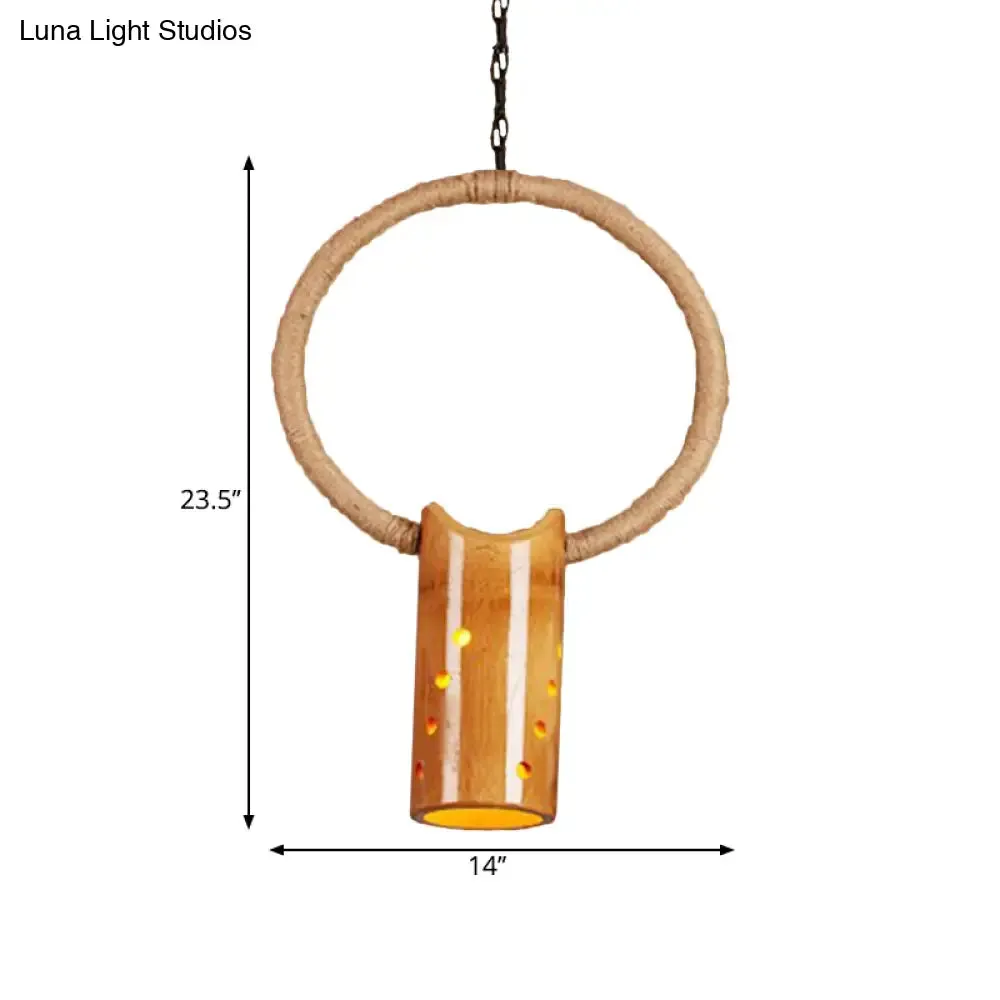 Bamboo Rustic Bistro Pendant Light with Beige Ring