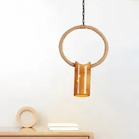 Bamboo Rustic Bistro Pendant Light with Beige Ring