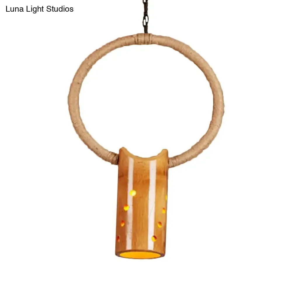 Bamboo Rustic Bistro Pendant Light with Beige Ring