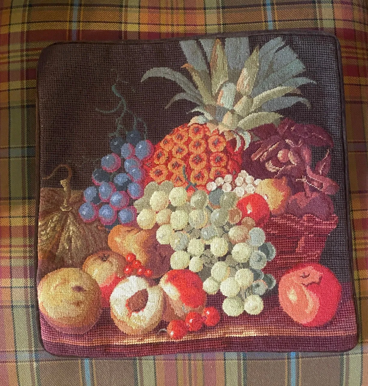 Basket of Fruit Colorful Needlepoint Petit Point Wool Pillow Cover