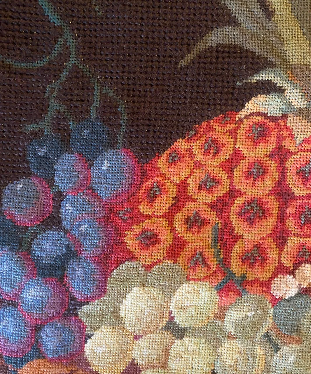 Basket of Fruit Colorful Needlepoint Petit Point Wool Pillow Cover