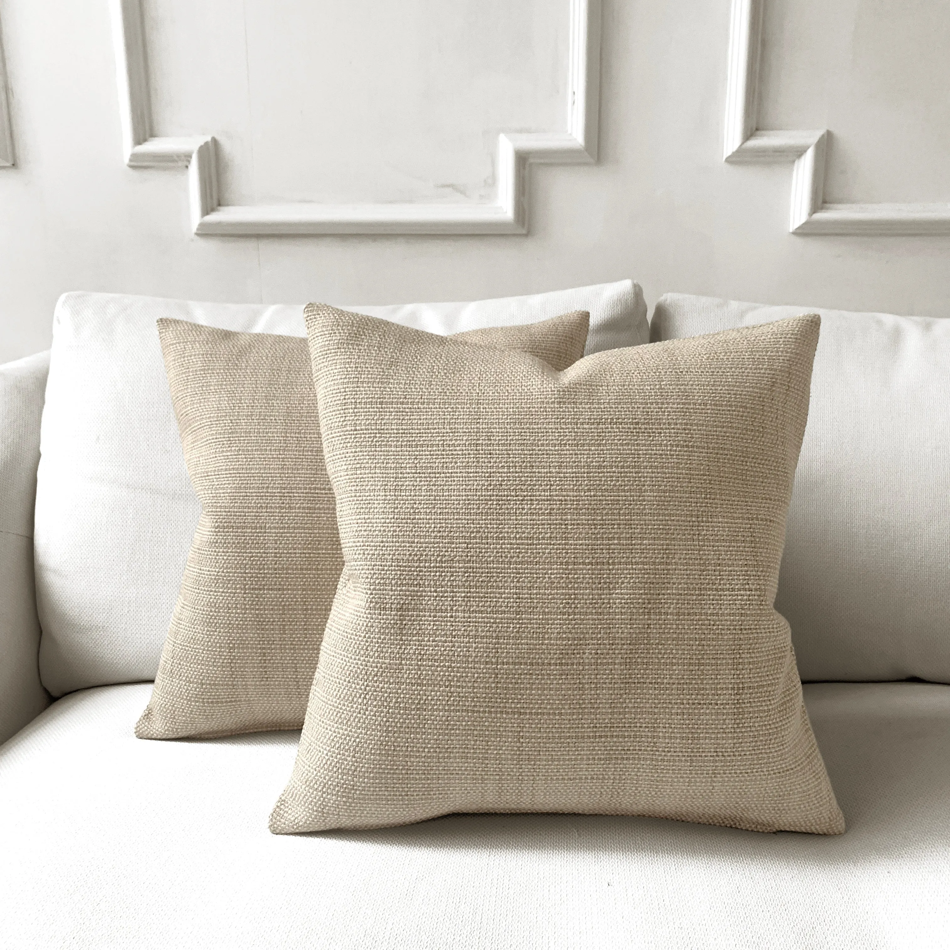 Beige Textured Solid Throw Pillow Cover 20x20