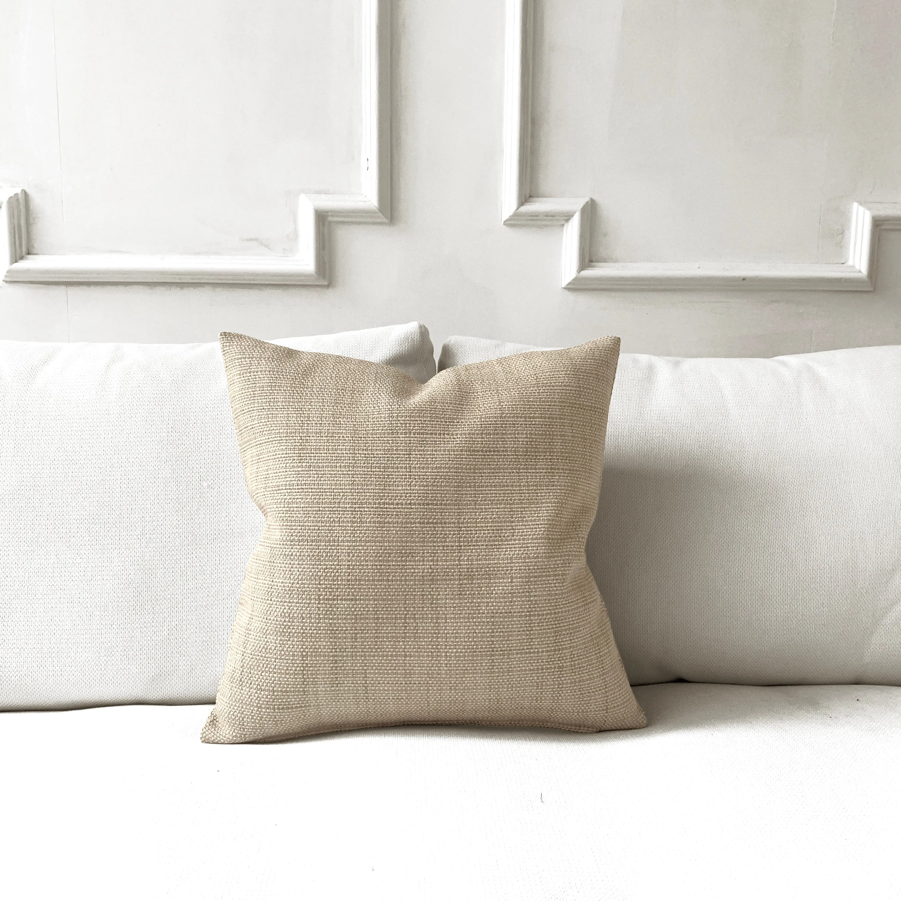 Beige Textured Solid Throw Pillow Cover 20x20