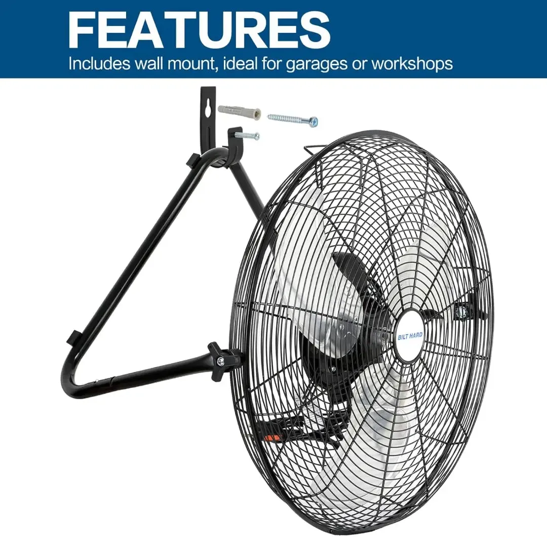 BILT HARD 20" High Velocity Floor Fan, 4600 CFM 3-Speed Industrial Shop Fan with Wall-Mounting System, Heavy Duty Metal Fan for Garage Workshop and Warehouse