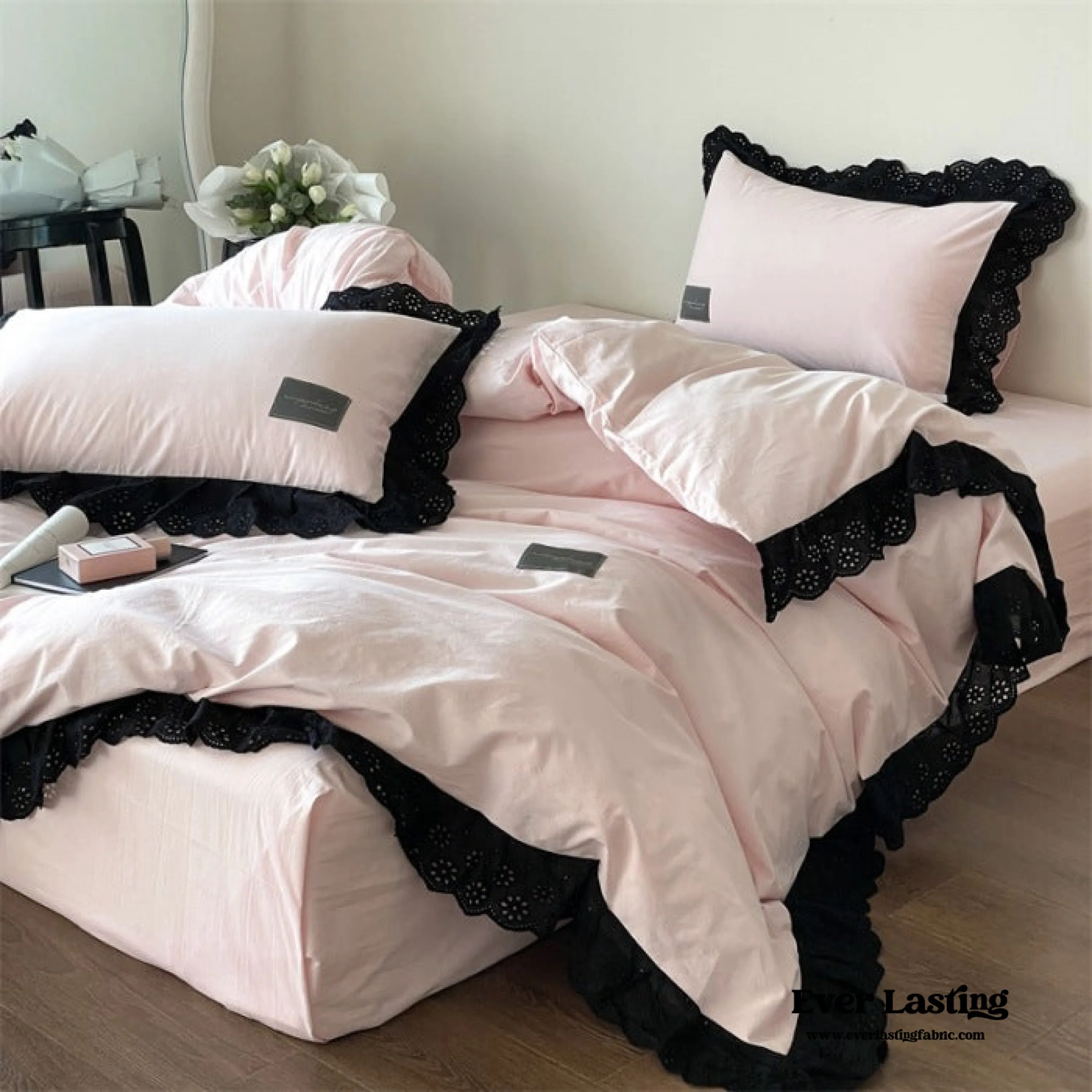 Black Lace Ruffle Bedding Set / Purple