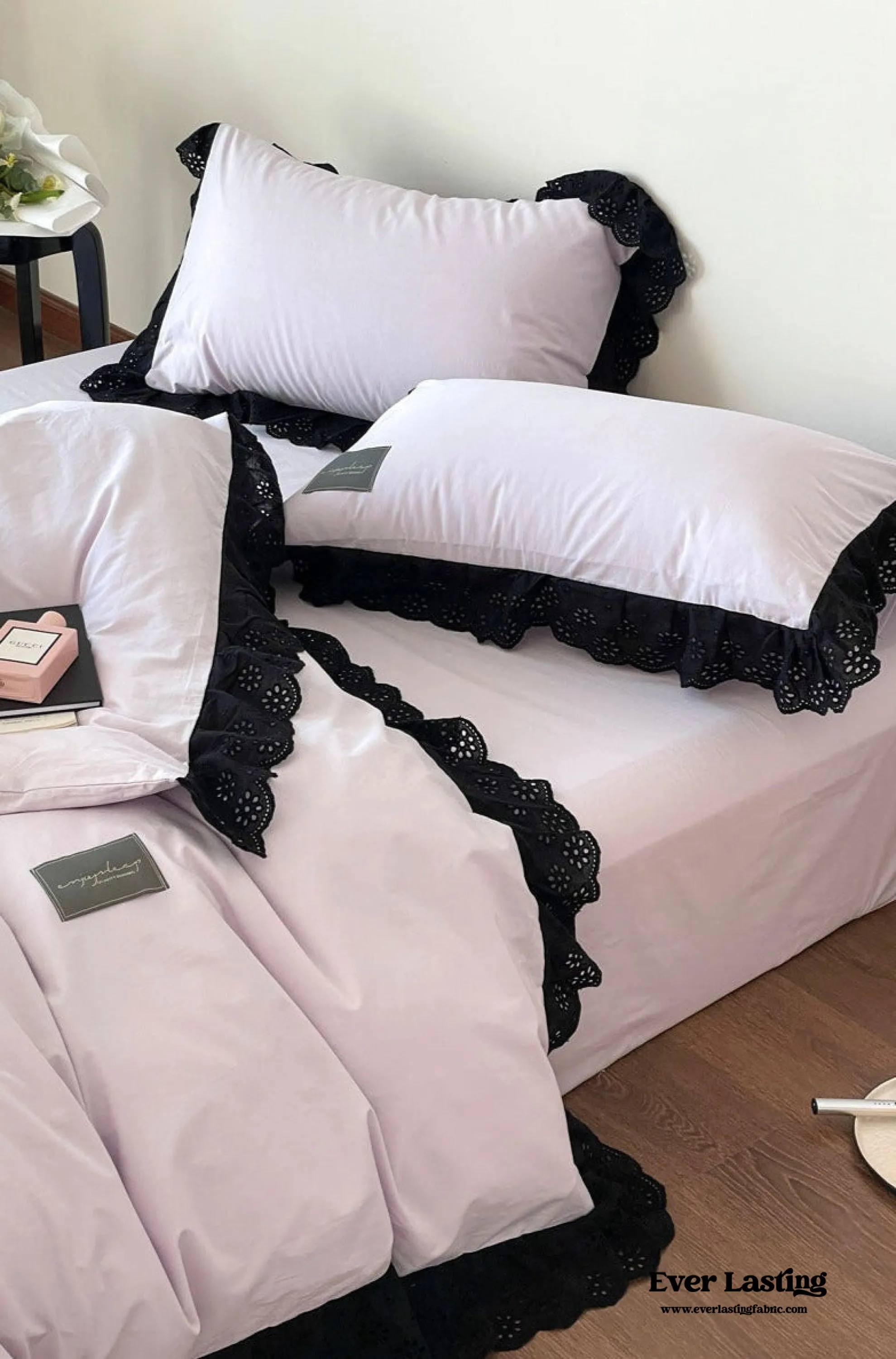 Black Lace Ruffle Bedding Set / Purple