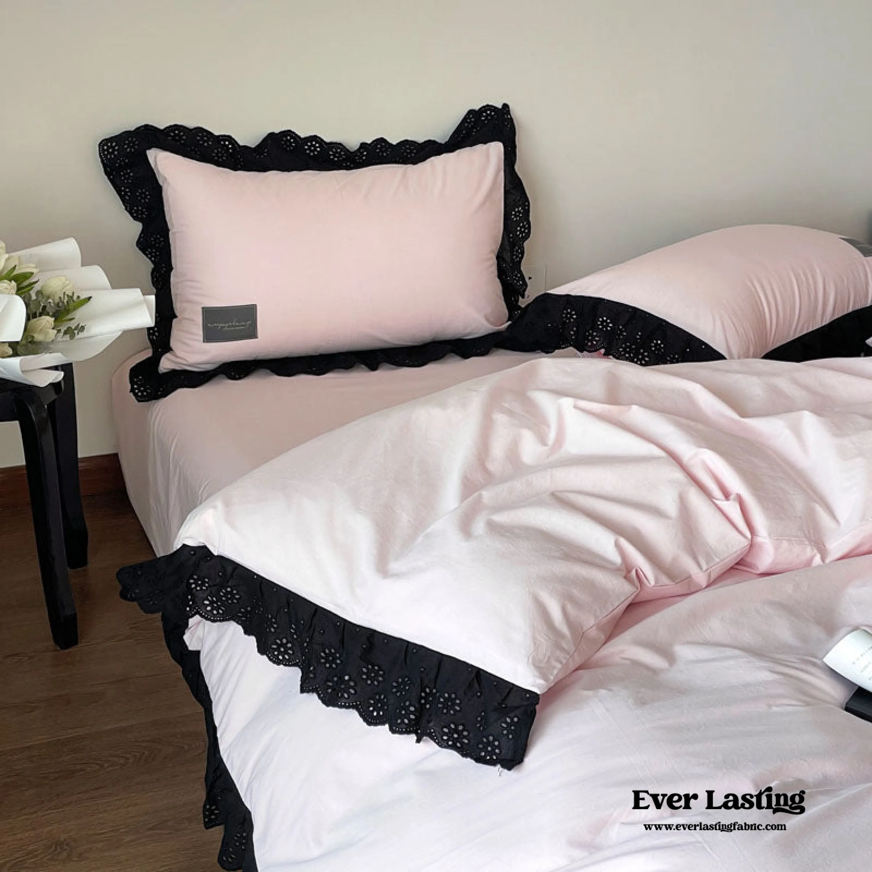 Black Lace Ruffle Bedding Set / Purple