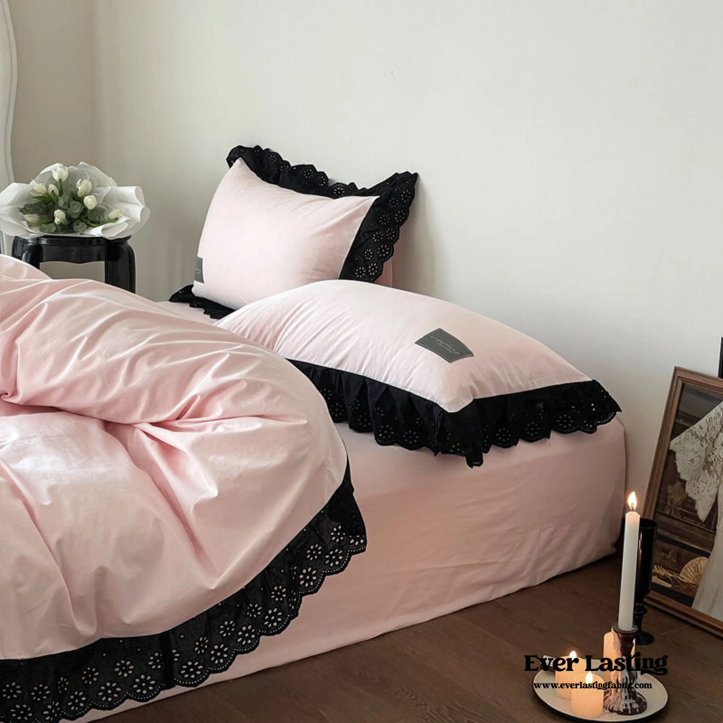 Black Lace Ruffle Bedding Set / Purple