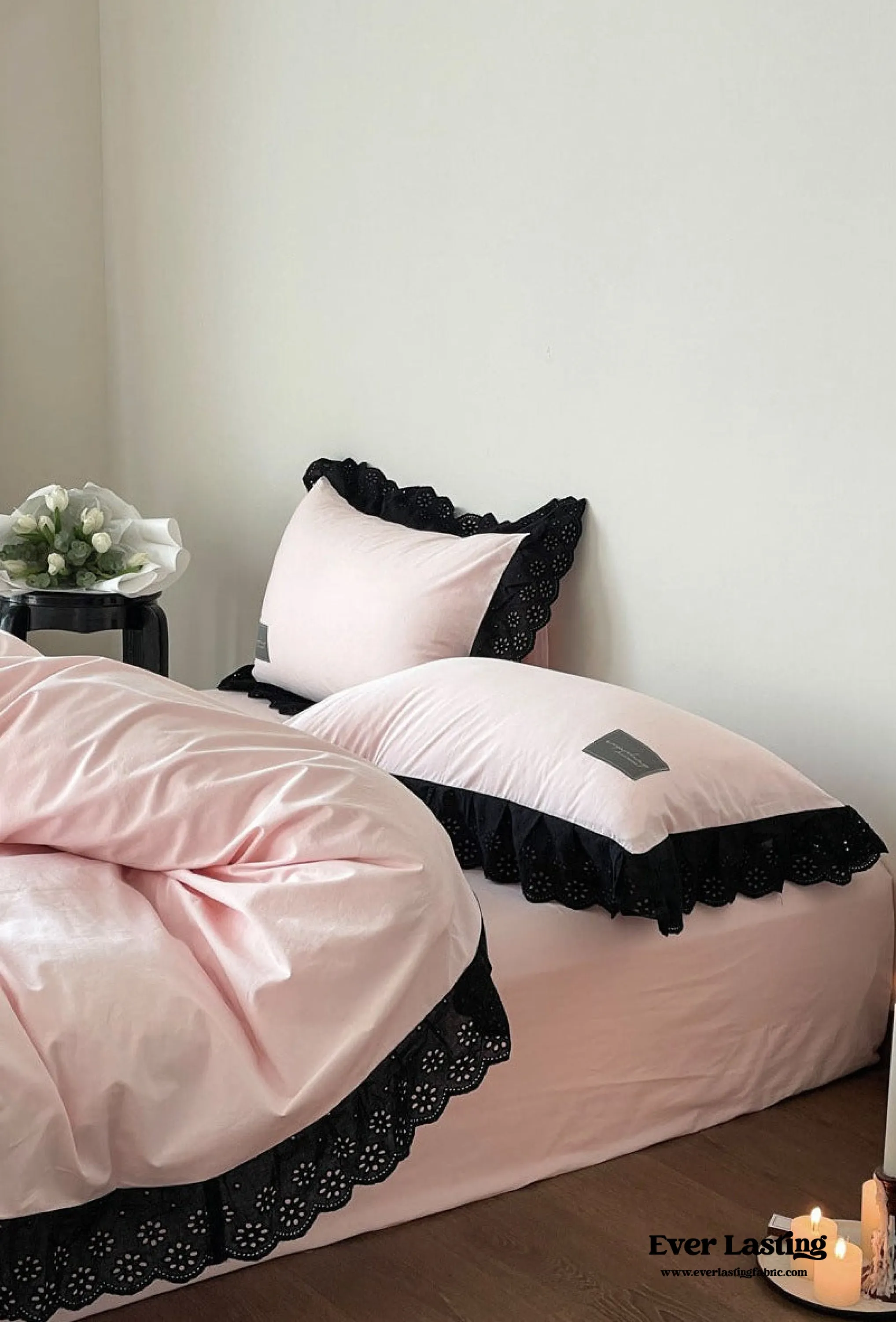 Black Lace Ruffle Bedding Set / Purple