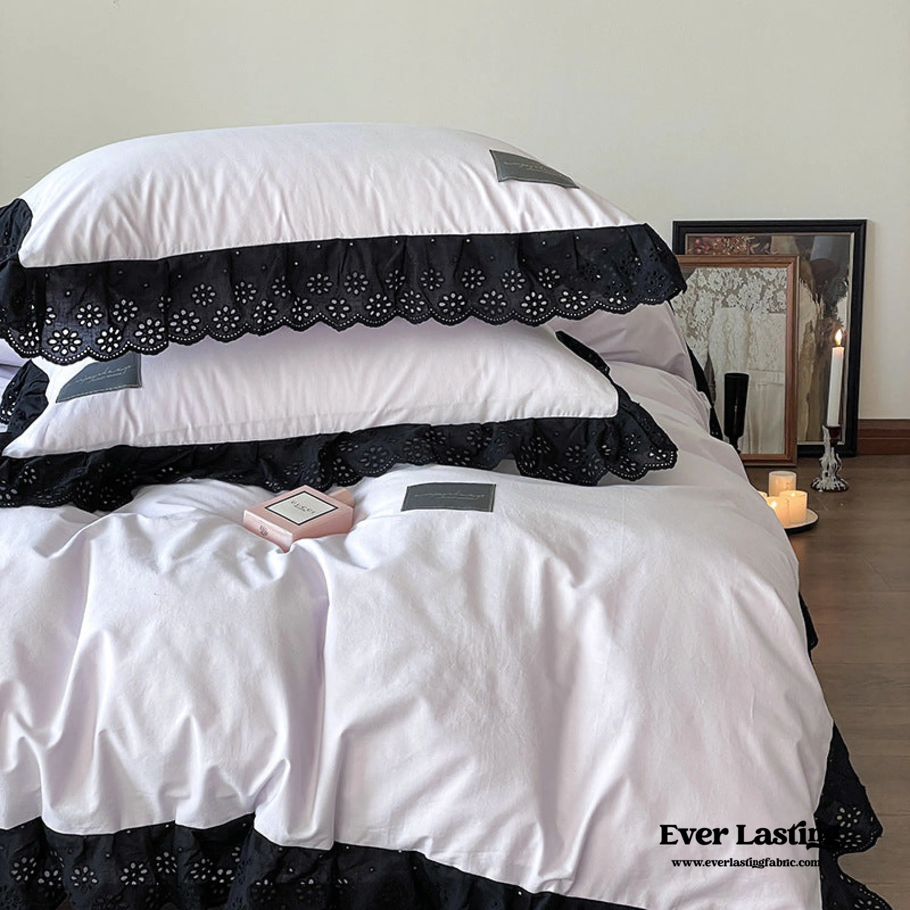 Black Lace Ruffle Bedding Set / Purple