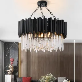 Black Modern Crystal Chandelier Lighting For Living Room Luxury Round Lamp