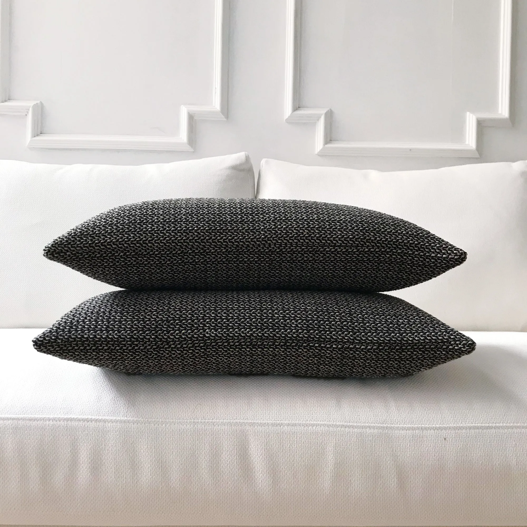 Black Solid Textured Lumbar Pillow Cover 11x21