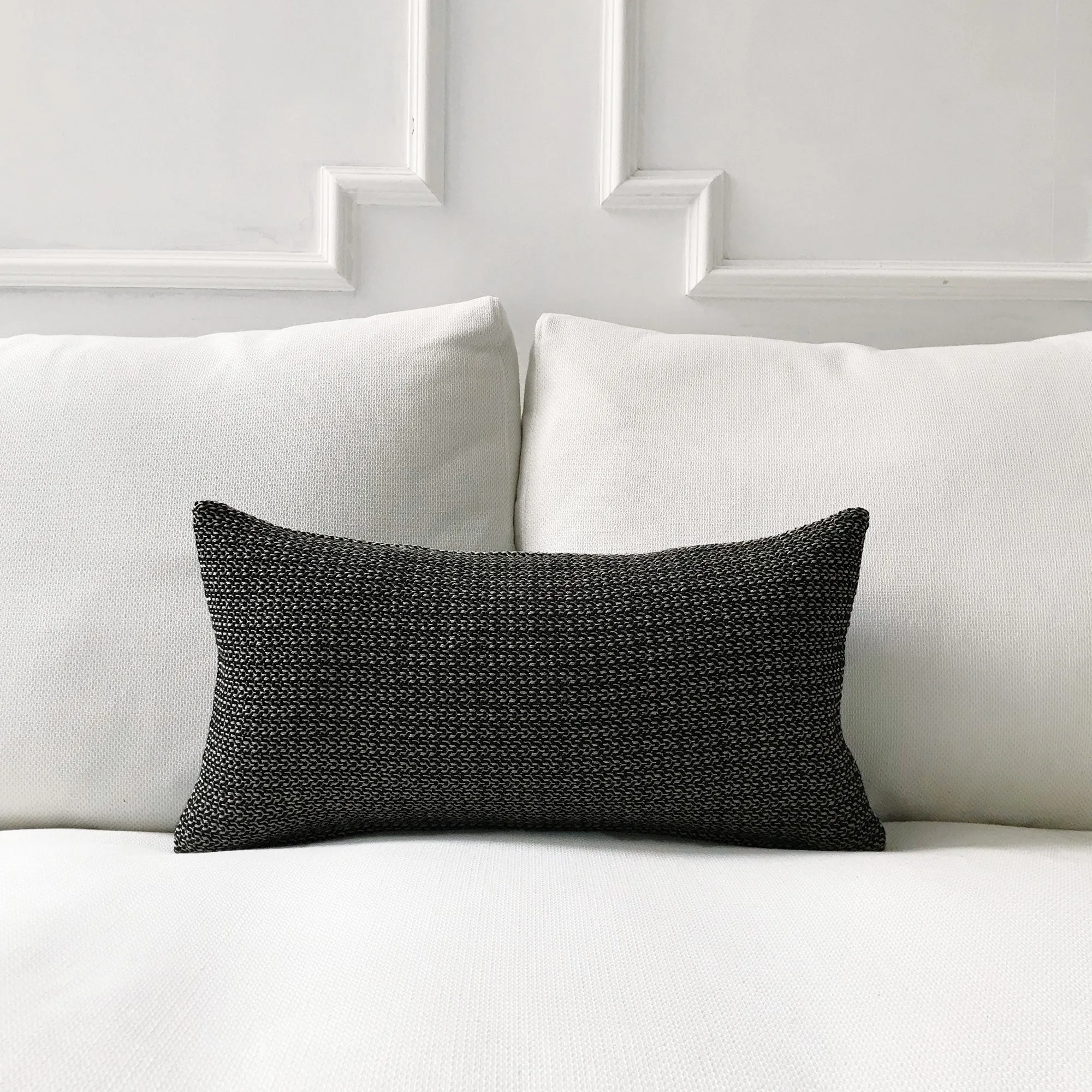 Black Solid Textured Lumbar Pillow Cover 11x21