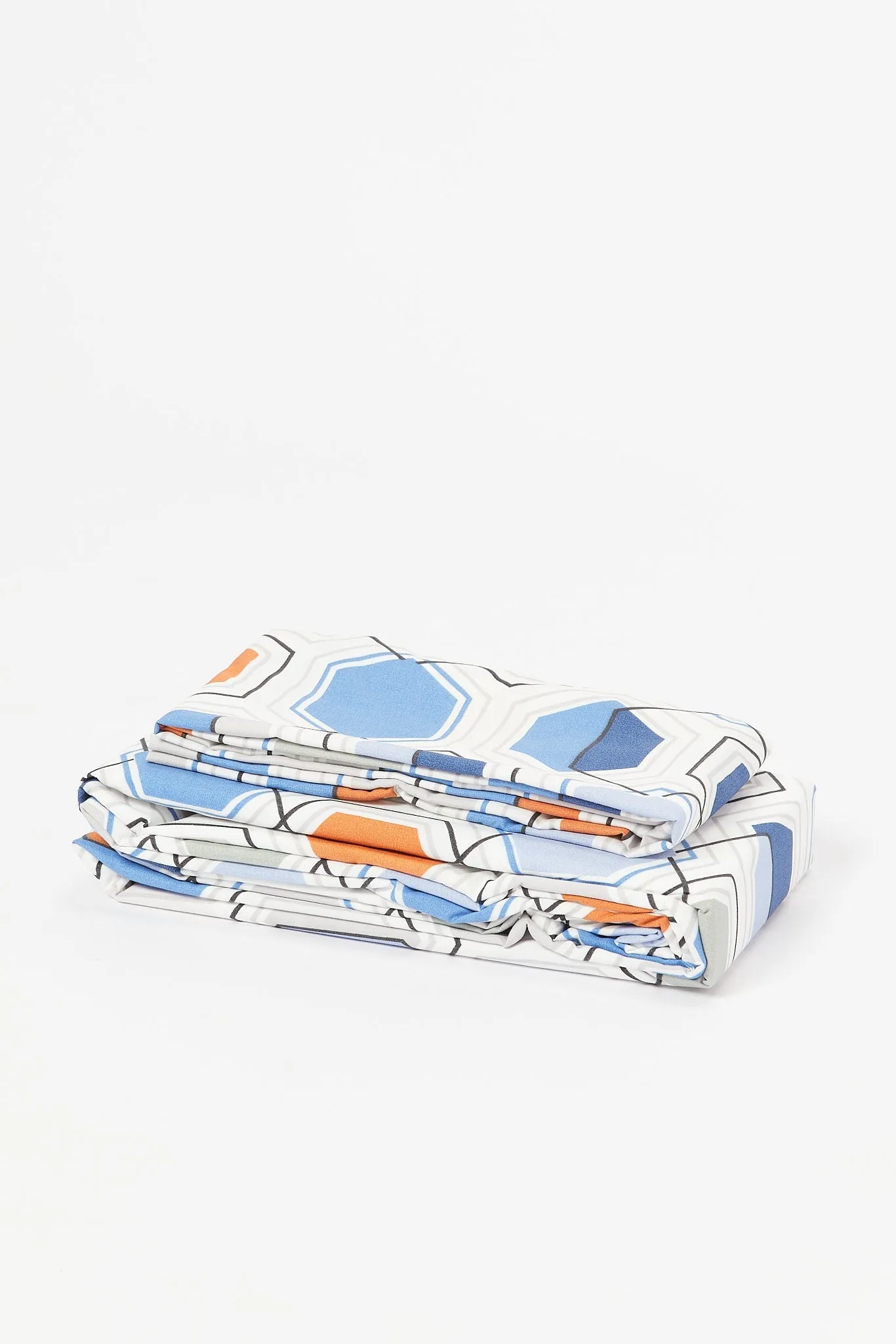 Blue Geometric Print 2-Piece Flat Sheet (Single Size)