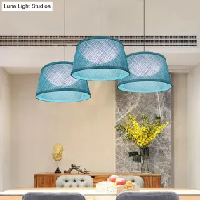 Blue Rope Drum Ceiling Hang Fixture in 16"/20.5"/24" W with 1-Light Drop Pendant and Inner Dome Acrylic Shade - Warehouse Lighting