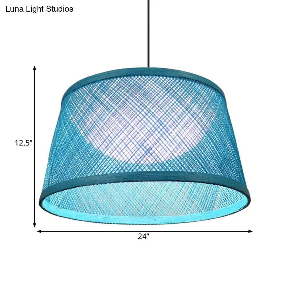 Blue Rope Drum Ceiling Hang Fixture in 16"/20.5"/24" W with 1-Light Drop Pendant and Inner Dome Acrylic Shade - Warehouse Lighting