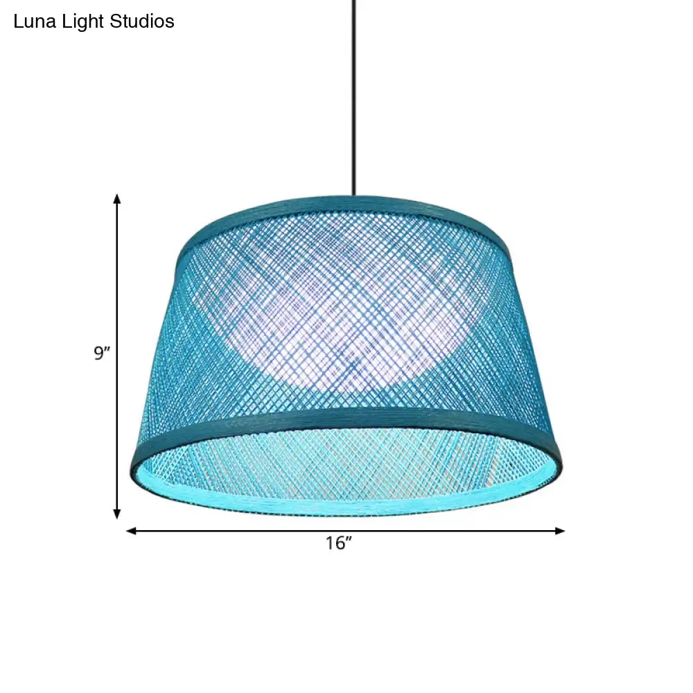 Blue Rope Drum Ceiling Hang Fixture in 16"/20.5"/24" W with 1-Light Drop Pendant and Inner Dome Acrylic Shade - Warehouse Lighting