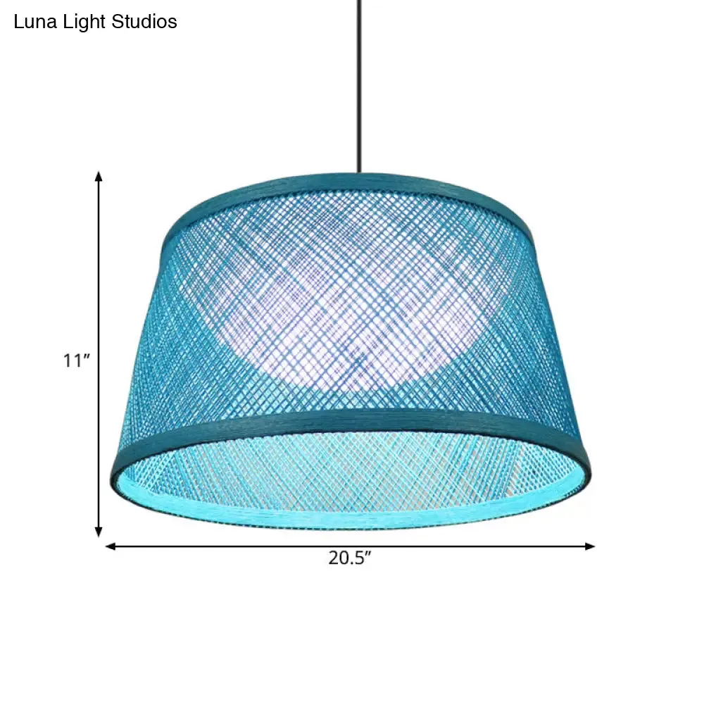 Blue Rope Drum Ceiling Hang Fixture in 16"/20.5"/24" W with 1-Light Drop Pendant and Inner Dome Acrylic Shade - Warehouse Lighting