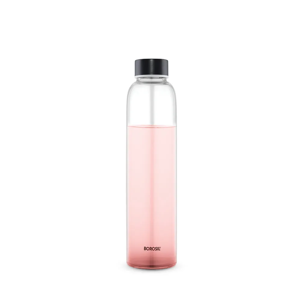 Borosil Crysto Slim Glass Bottle - Black Lid