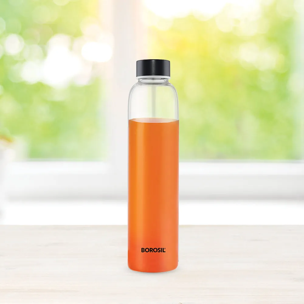 Borosil Crysto Slim Glass Bottle - Black Lid