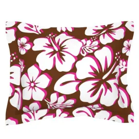 Brown, Hot Pink and White Hawaiian Hibiscus Flowers Pillow Sham