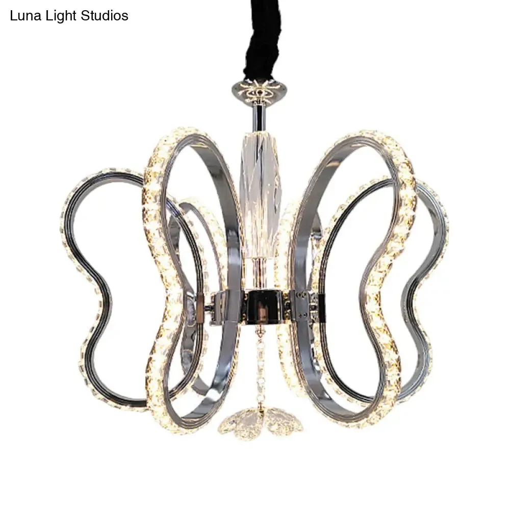 Butterfly Crystal LED Pendant Chandelier in Chrome - Restaurant Ceiling Hanging Light with Warm/White Glow