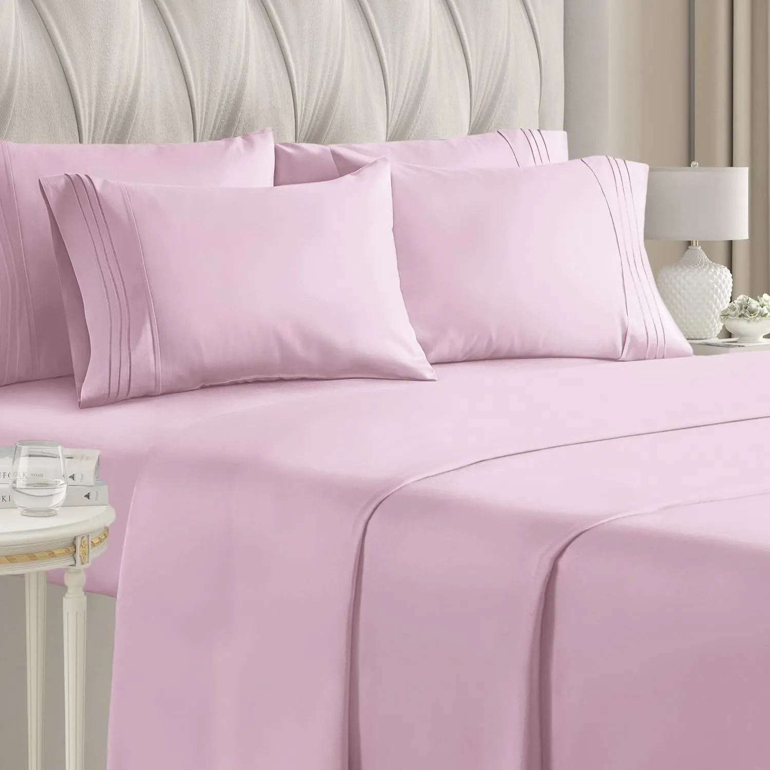 California King Size Sheet Set - 6 Piece Set - Hotel Luxury Bed Sheets - Extra Soft - Deep Pockets - Easy Fit - Breathable & Cooling - Wrinkle Free - Comfy - Light Pink Bed Sheets - Cali Kings Sheets