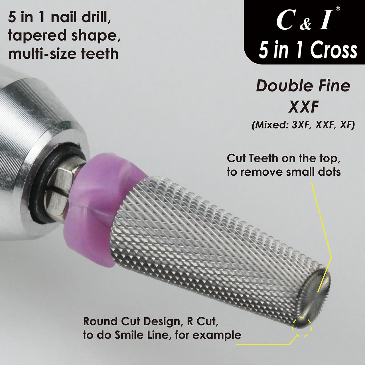 C&I Nail Drill 5 in 1 Crossed File-Teeth Version E-File for Electric Nail Drill Machine Professional E File for Nail Techs