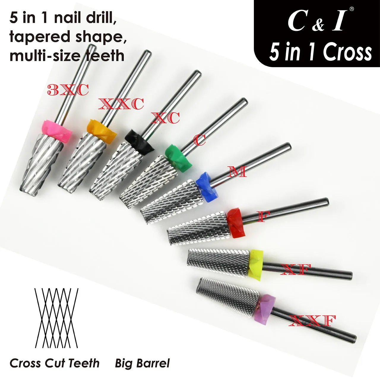 C&I Nail Drill 5 in 1 Crossed File-Teeth Version E-File for Electric Nail Drill Machine Professional E File for Nail Techs