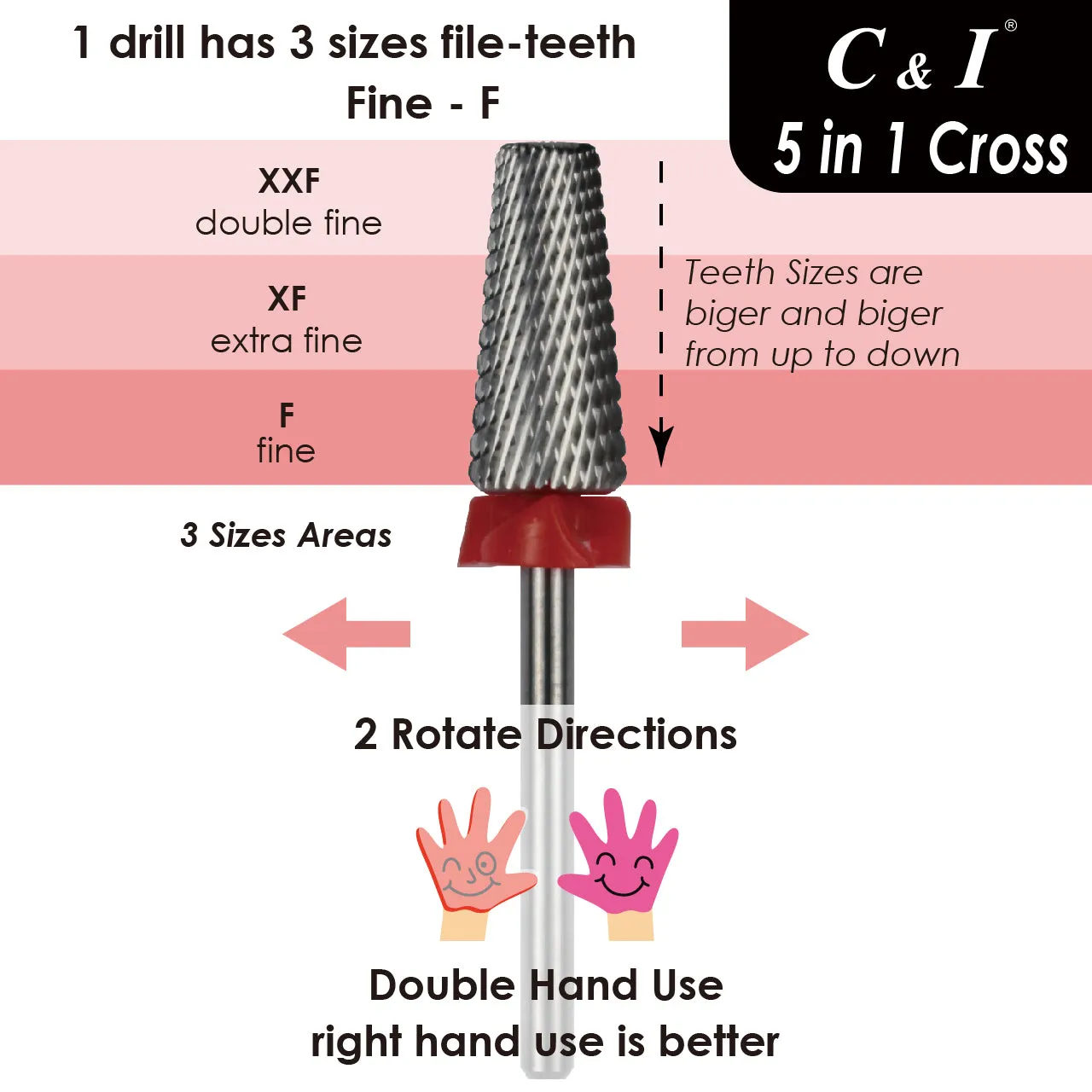 C&I Nail Drill 5 in 1 Crossed File-Teeth Version E-File for Electric Nail Drill Machine Professional E File for Nail Techs