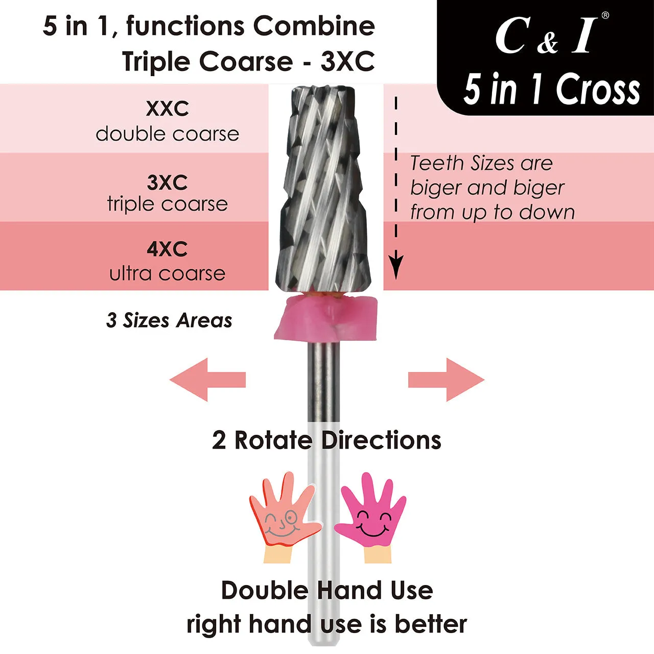 C&I Nail Drill 5 in 1 Crossed File-Teeth Version E-File for Electric Nail Drill Machine Professional E File for Nail Techs