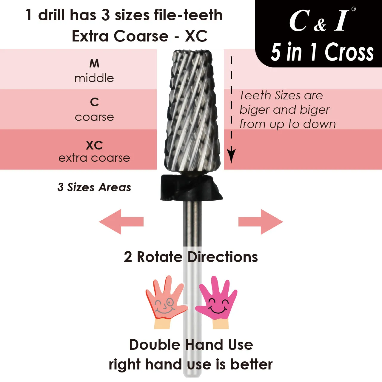 C&I Nail Drill 5 in 1 Crossed File-Teeth Version E-File for Electric Nail Drill Machine Professional E File for Nail Techs