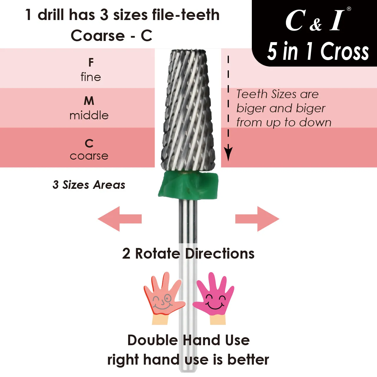 C&I Nail Drill 5 in 1 Crossed File-Teeth Version E-File for Electric Nail Drill Machine Professional E File for Nail Techs