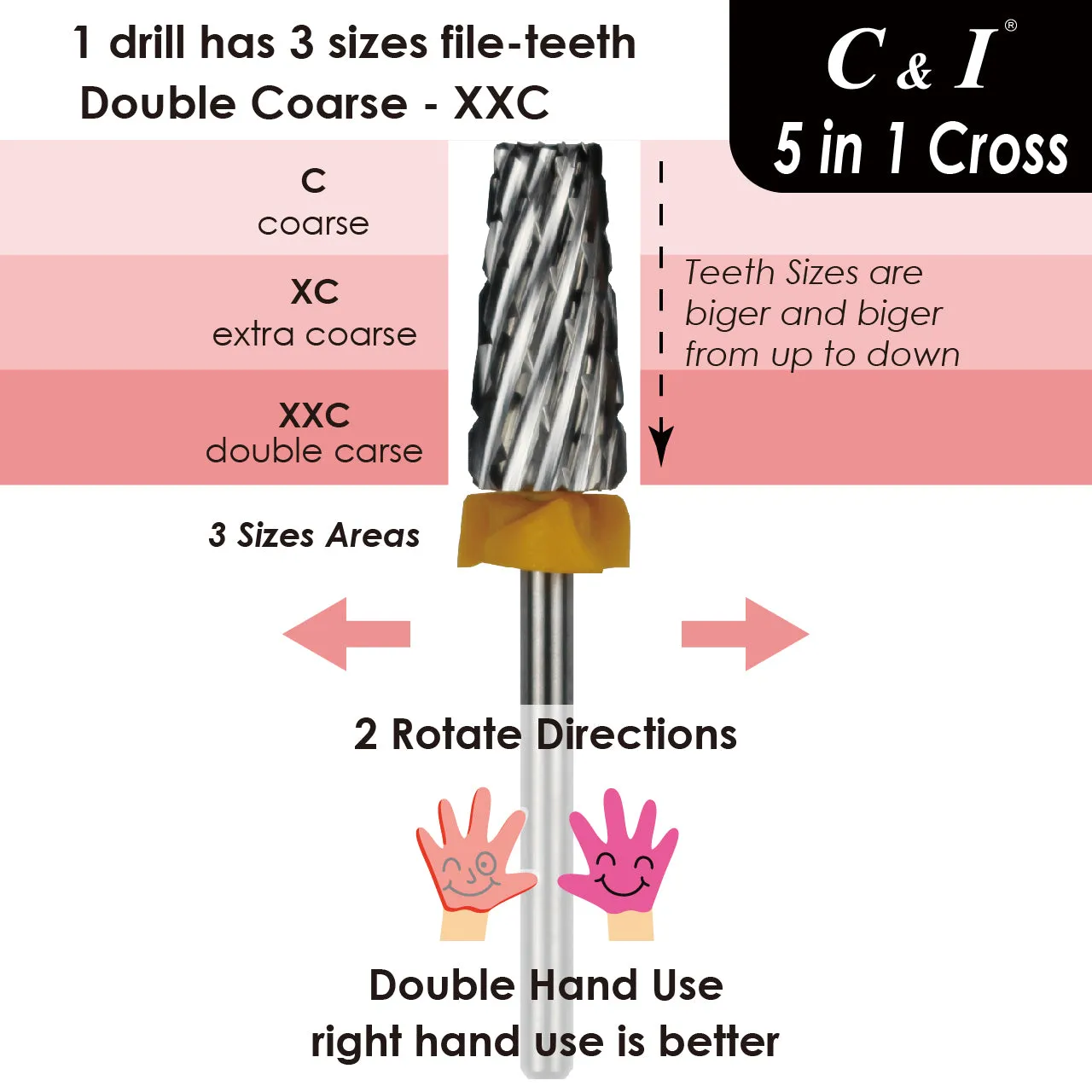 C&I Nail Drill 5 in 1 Crossed File-Teeth Version E-File for Electric Nail Drill Machine Professional E File for Nail Techs