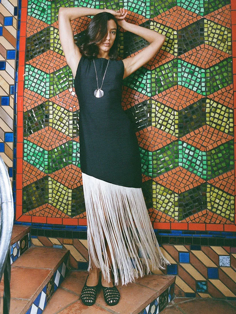 Casablanca Fringe Dress Black/Seashell