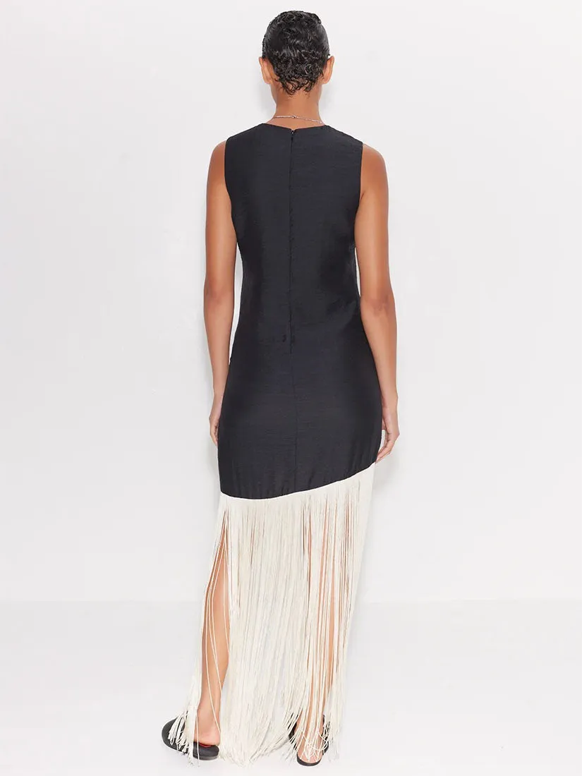 Casablanca Fringe Dress Black/Seashell