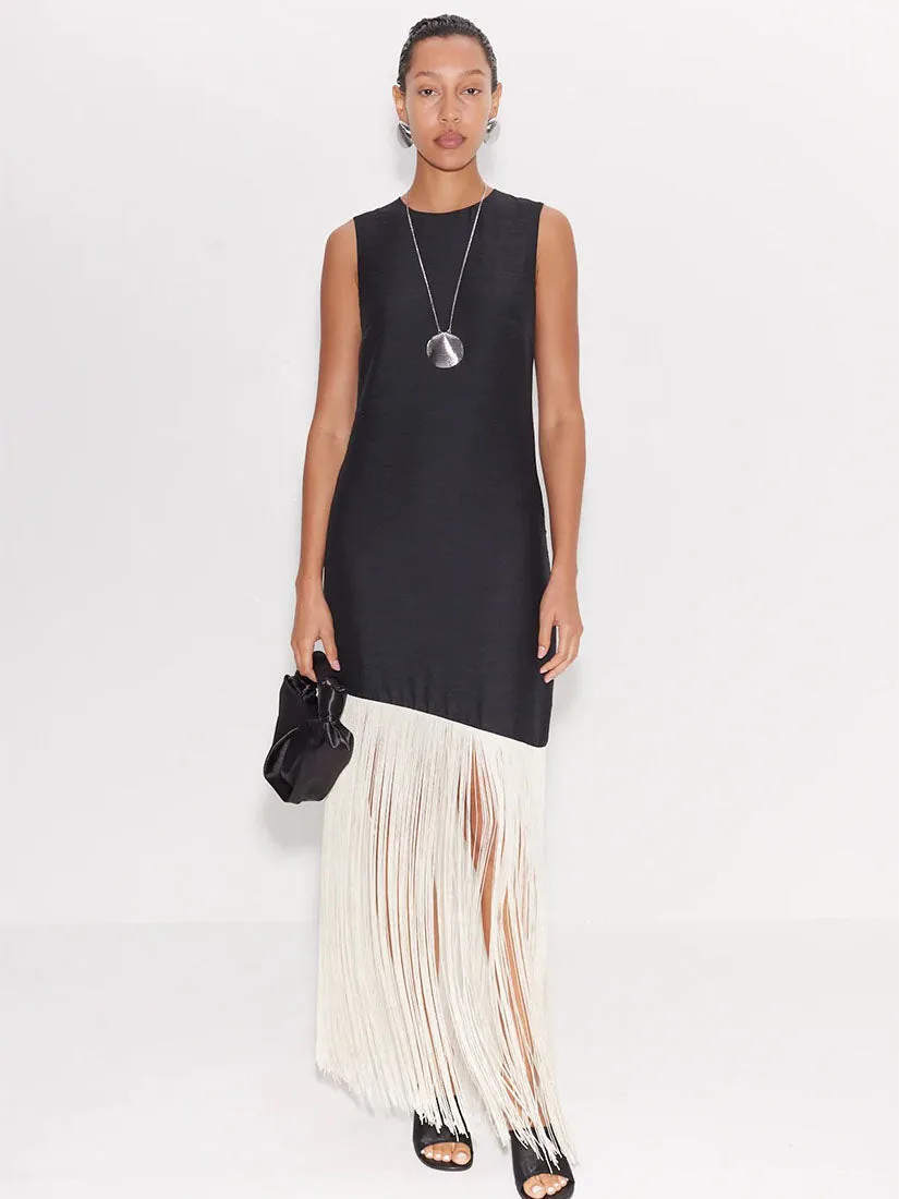 Casablanca Fringe Dress Black/Seashell